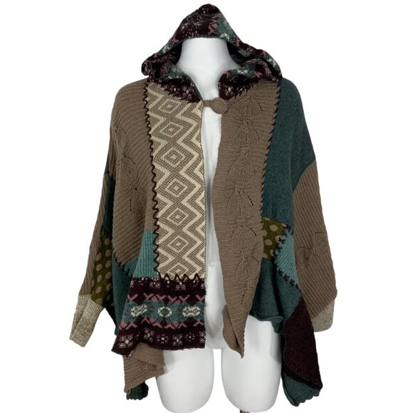Anthropologie Sleeping On Snow Patchwork Assembly Cape Poncho Sweater One Size - Picture 1 of 12